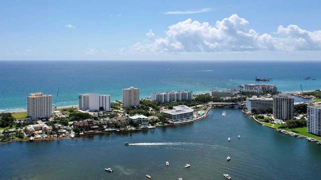 aerial view with a water view