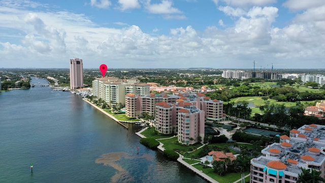 aerial view with a water view