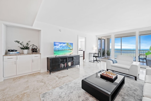 living room with expansive windows