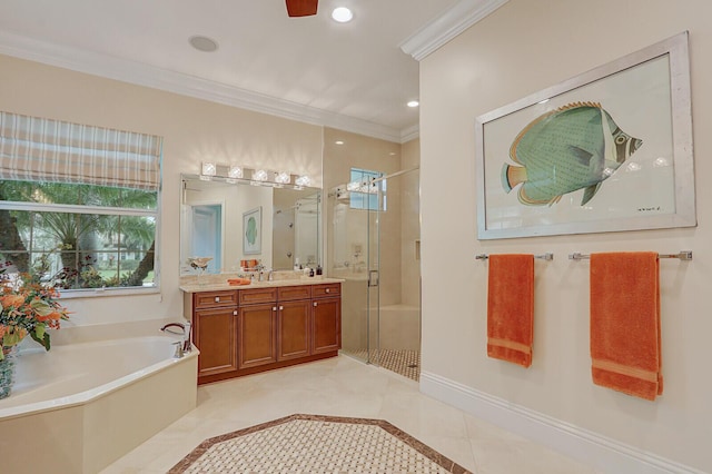 bedroom featuring ceiling fan and crown molding