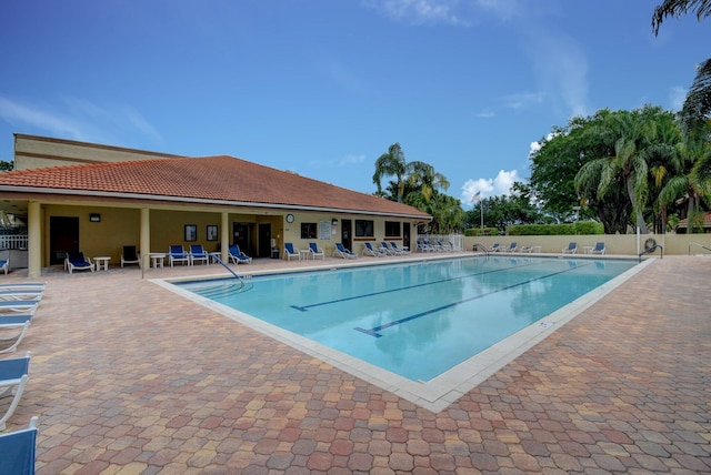 view of pool featuring a patio