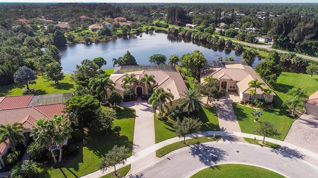 aerial view with a water view