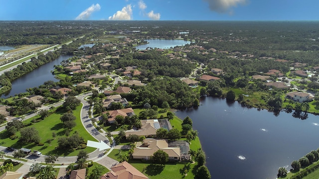 bird's eye view featuring a water view