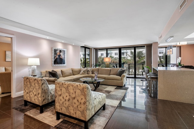 living room with expansive windows