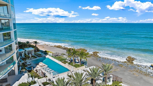 view of water feature with a beach view