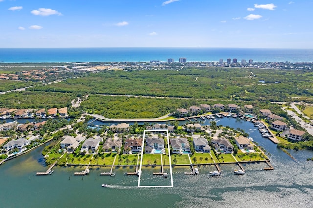 aerial view featuring a water view