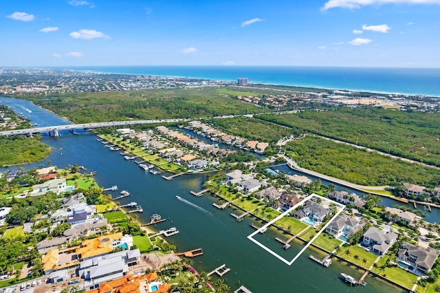 bird's eye view featuring a water view