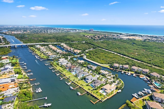 bird's eye view featuring a water view