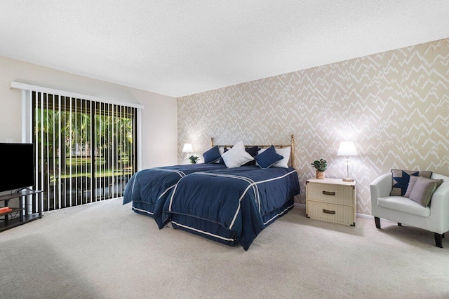 bedroom featuring light colored carpet