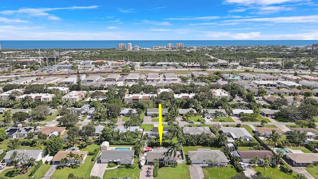 aerial view with a water view