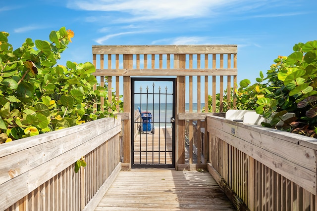 exterior space with a water view