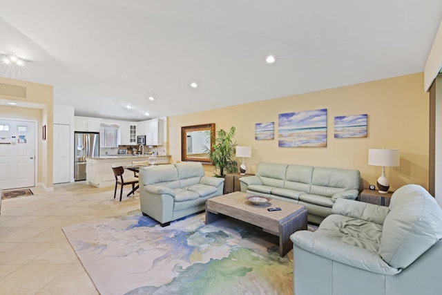 living room featuring light tile patterned floors