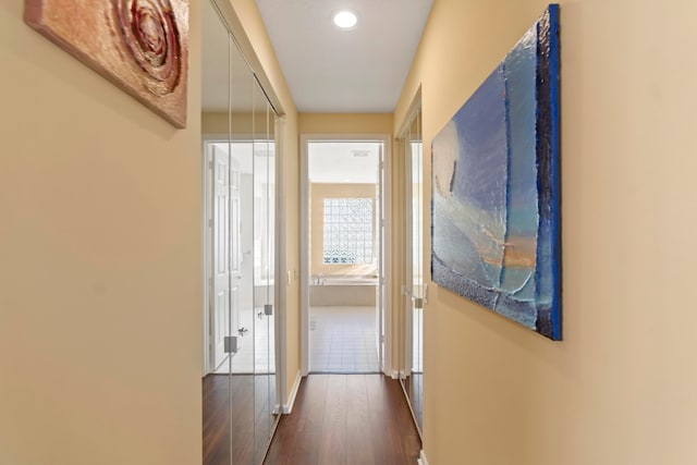 hall featuring dark wood-type flooring