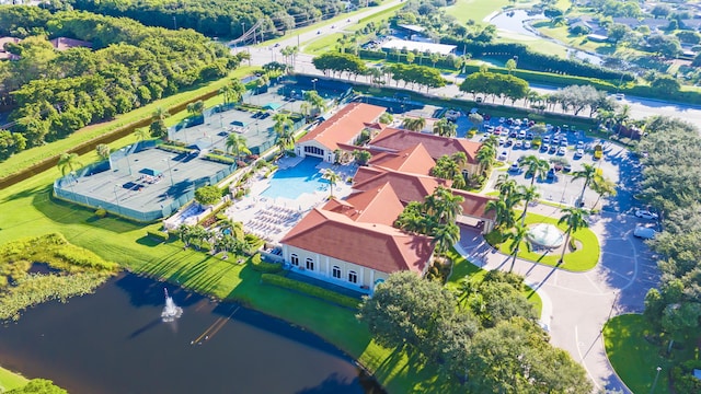 aerial view with a water view