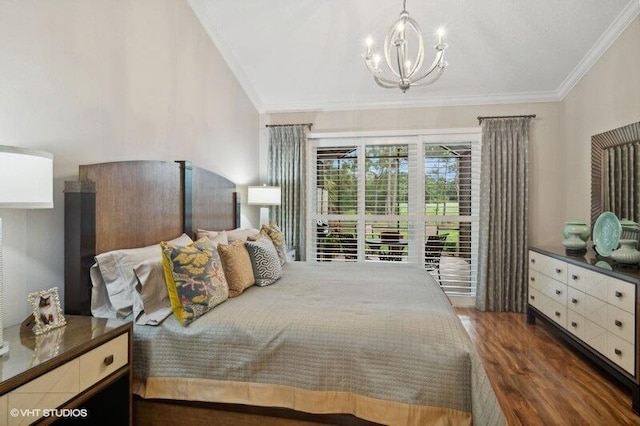 10103 Wild Quail Dr, Port Saint Lucie, FL 34986 - bedroom featuring crown molding, access to outside, a chandelier, and wood finished floors