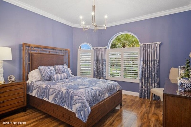 10103 Wild Quail Dr, Port Saint Lucie, FL 34986 - bedroom featuring crown molding, baseboards, an inviting chandelier, and wood finished floors