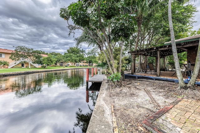 dock area with a water view