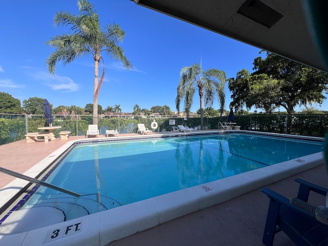 view of swimming pool with a patio area