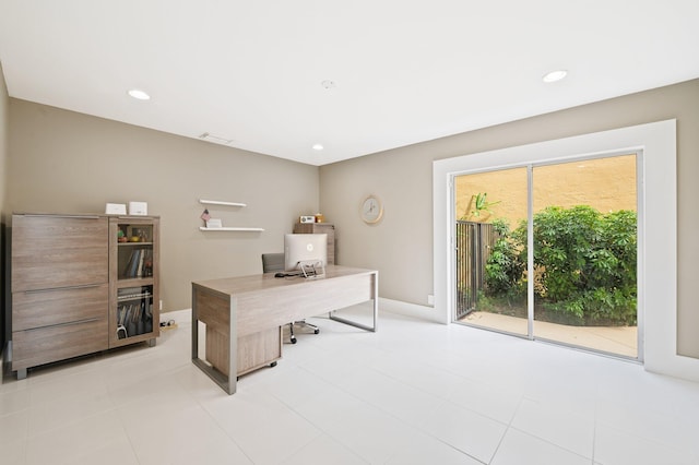 office with light tile patterned floors