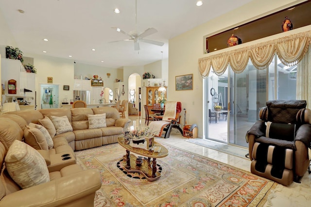 living room featuring ceiling fan