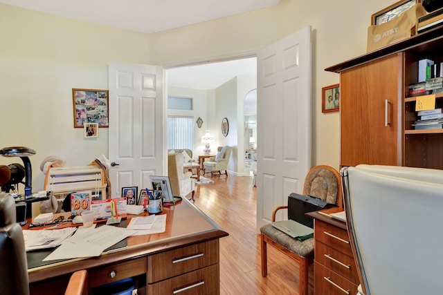 office area featuring light hardwood / wood-style floors