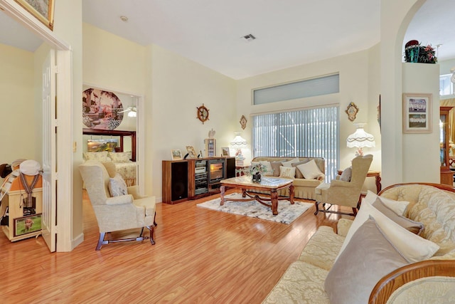 living room with light hardwood / wood-style floors and plenty of natural light