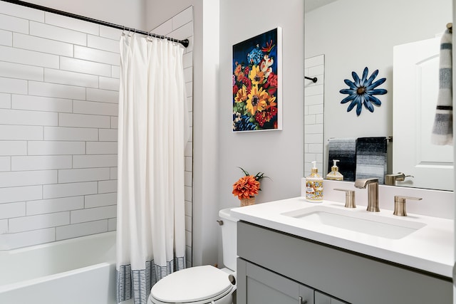 full bathroom featuring vanity, toilet, and shower / bath combo with shower curtain