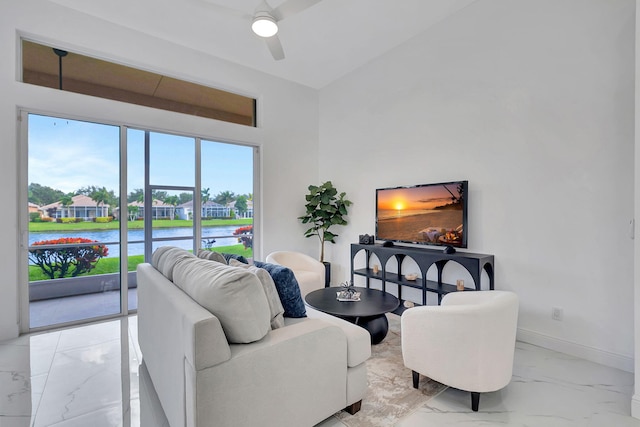 living room with ceiling fan