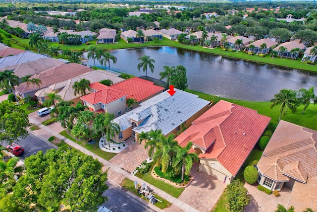 aerial view with a water view