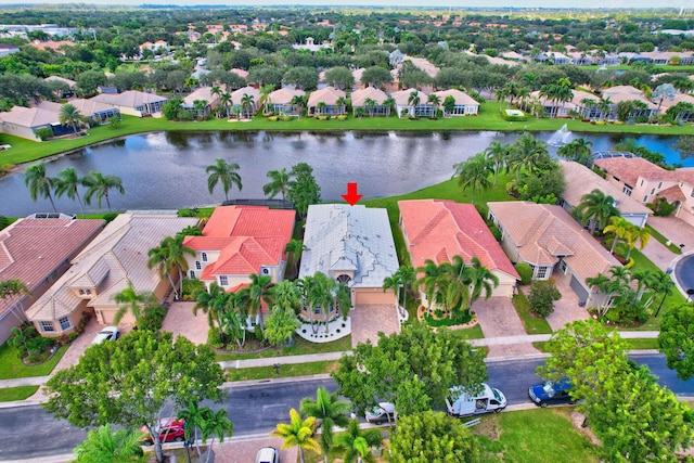 aerial view with a water view