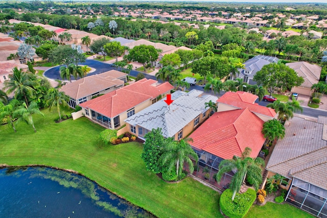 bird's eye view featuring a water view