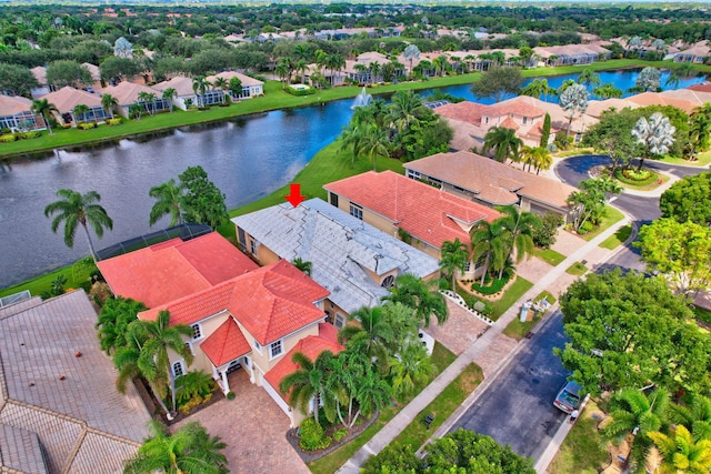 bird's eye view featuring a water view