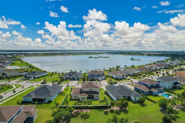 bird's eye view featuring a water view