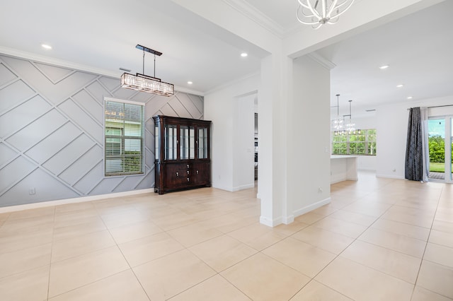 tiled foyer with crown molding