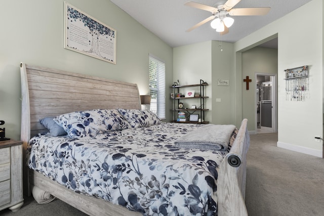 bedroom with carpet flooring and ceiling fan