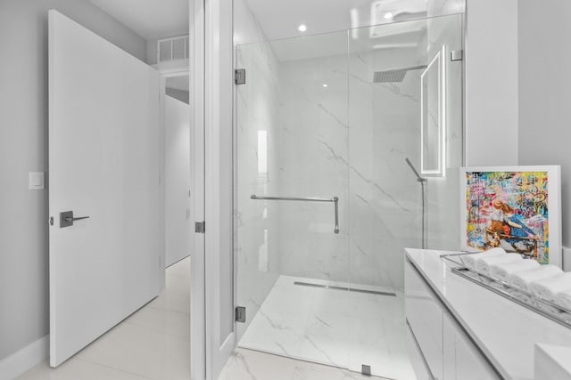 3100 N Ocean Dr Unit H-1508, Singer Island, FL 33404 - full bath with a marble finish shower, vanity, marble finish floors, and recessed lighting
