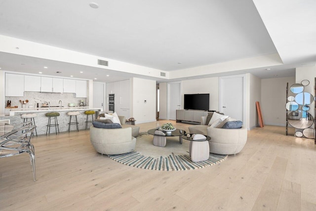 living room with light wood-type flooring