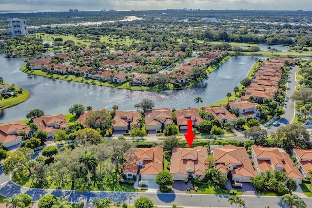 aerial view with a water view