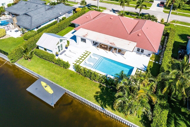 aerial view featuring a water view