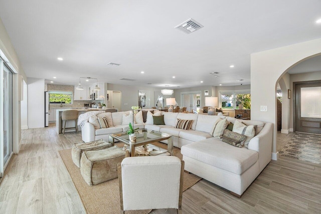 living room featuring a healthy amount of sunlight and light wood-type flooring