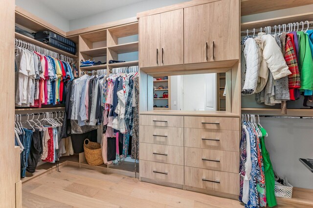 spacious closet with light hardwood / wood-style floors