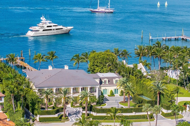 aerial view featuring a water view