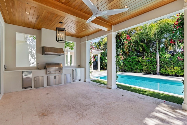 view of patio / terrace with sink, an outdoor kitchen, ceiling fan, and area for grilling