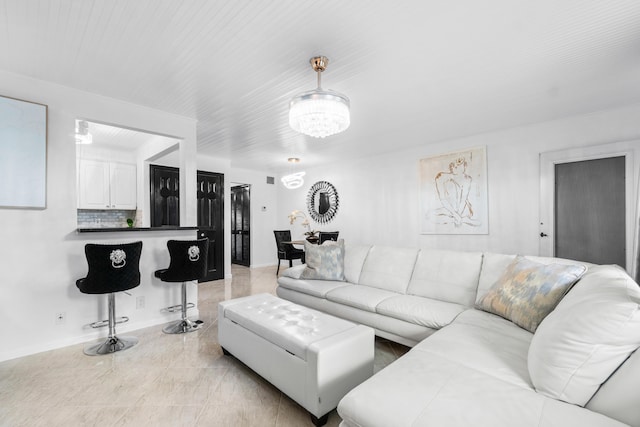 living room with light tile patterned floors