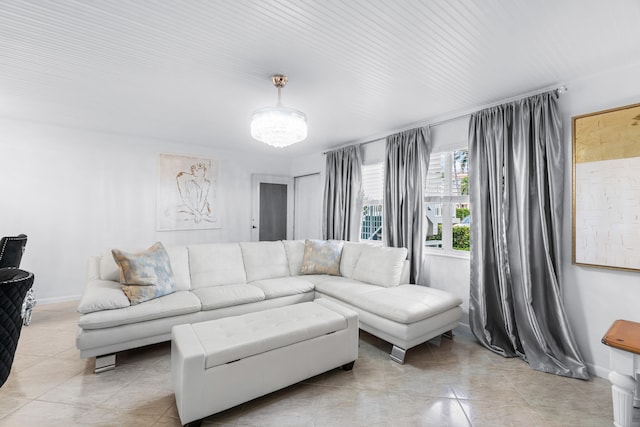 living room with light tile patterned floors