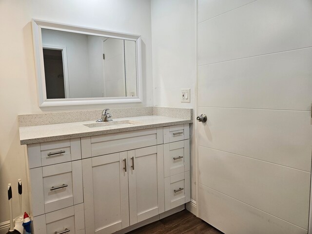 bathroom with wood-type flooring and vanity