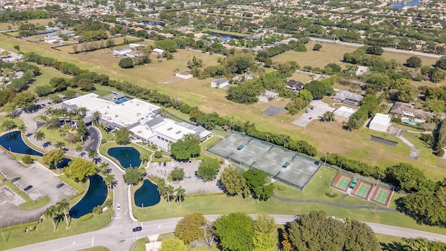 aerial view with a water view and a residential view
