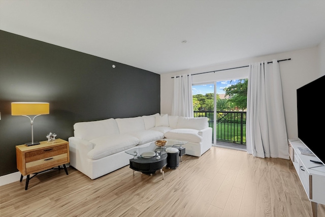 living room with light hardwood / wood-style flooring