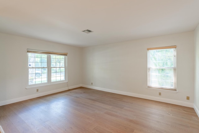 spare room featuring light wood-type flooring and plenty of natural light