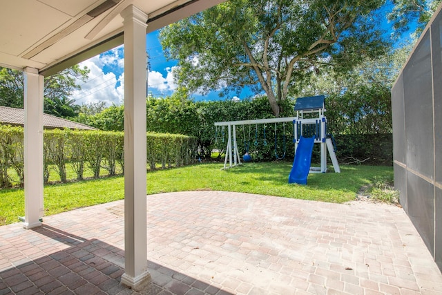 view of patio / terrace featuring a playground